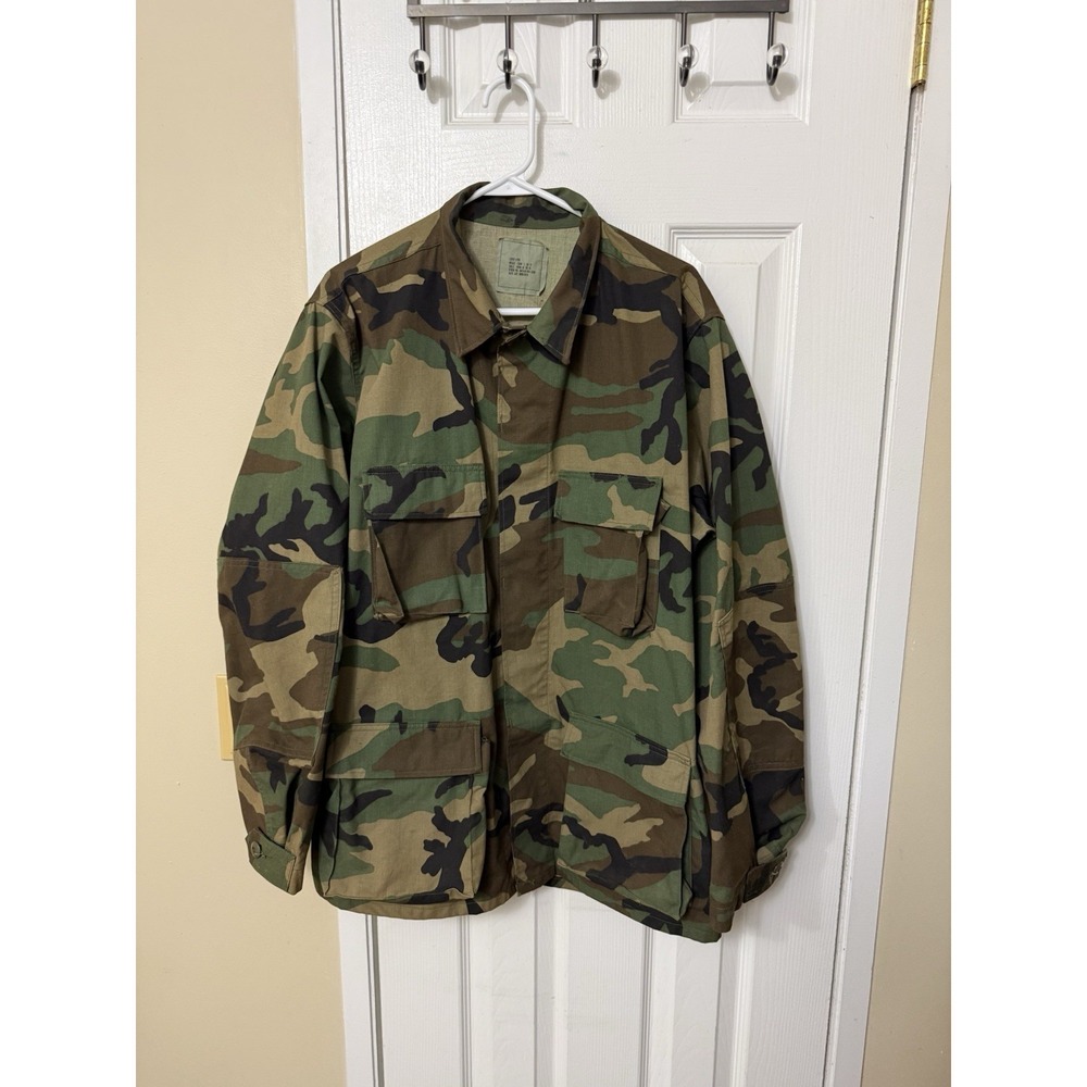 Military Woodland Camouflage Combat Coat Men's Size Large Long
